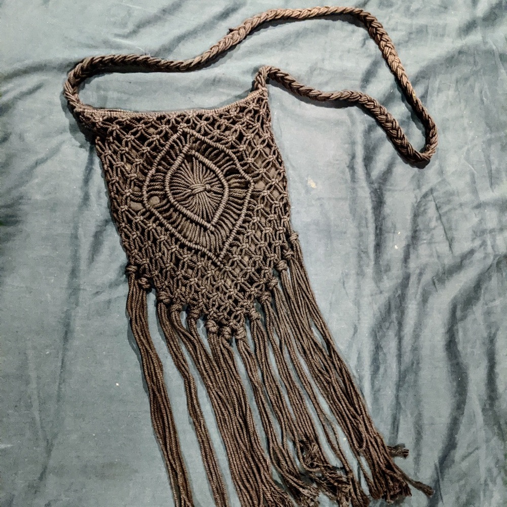 Black braided cross body bag